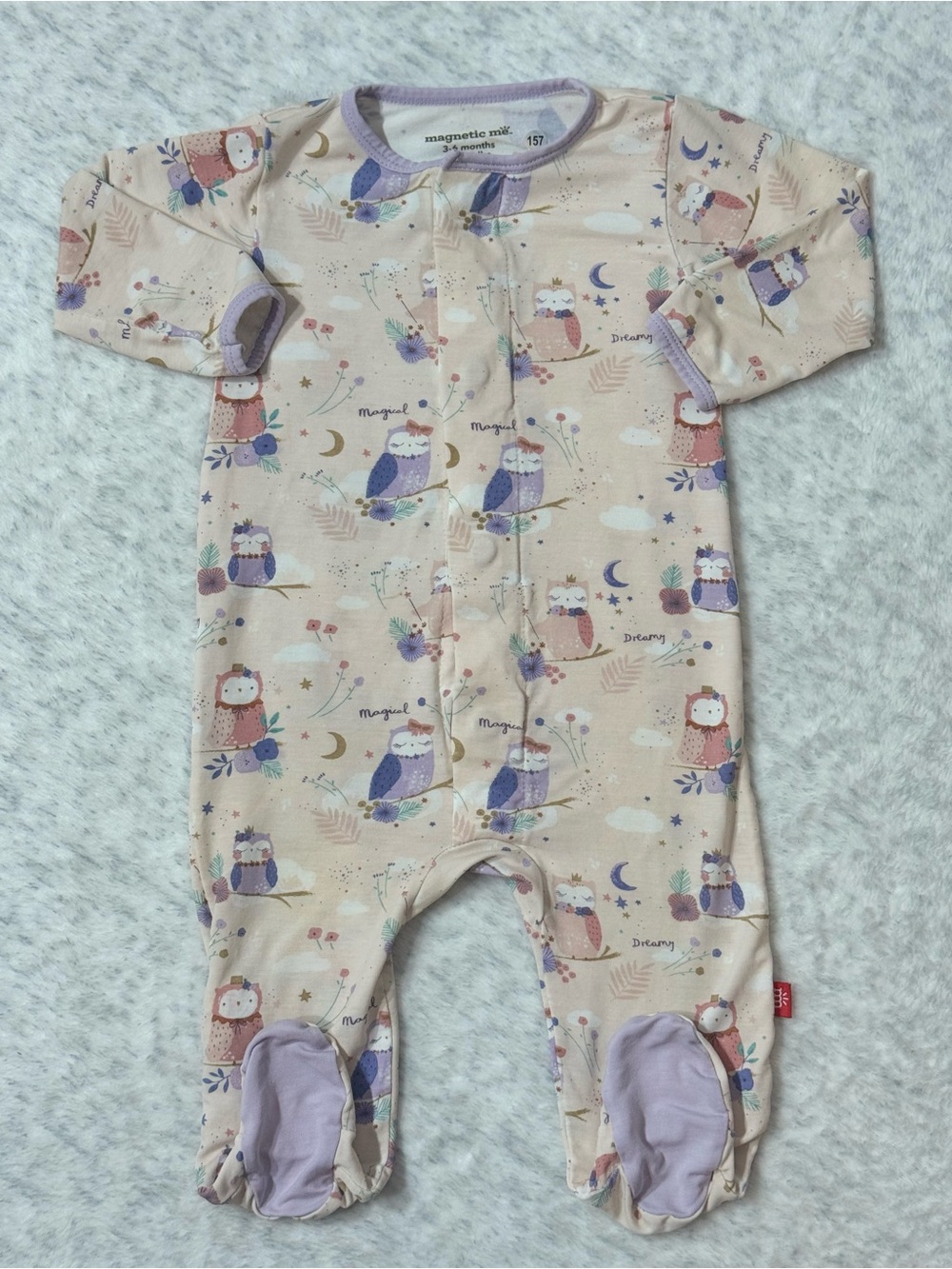 Magnetic Me Dreamy Owl Footie Sleeper 3-6M Baby Girl Modal Neutral Woodland